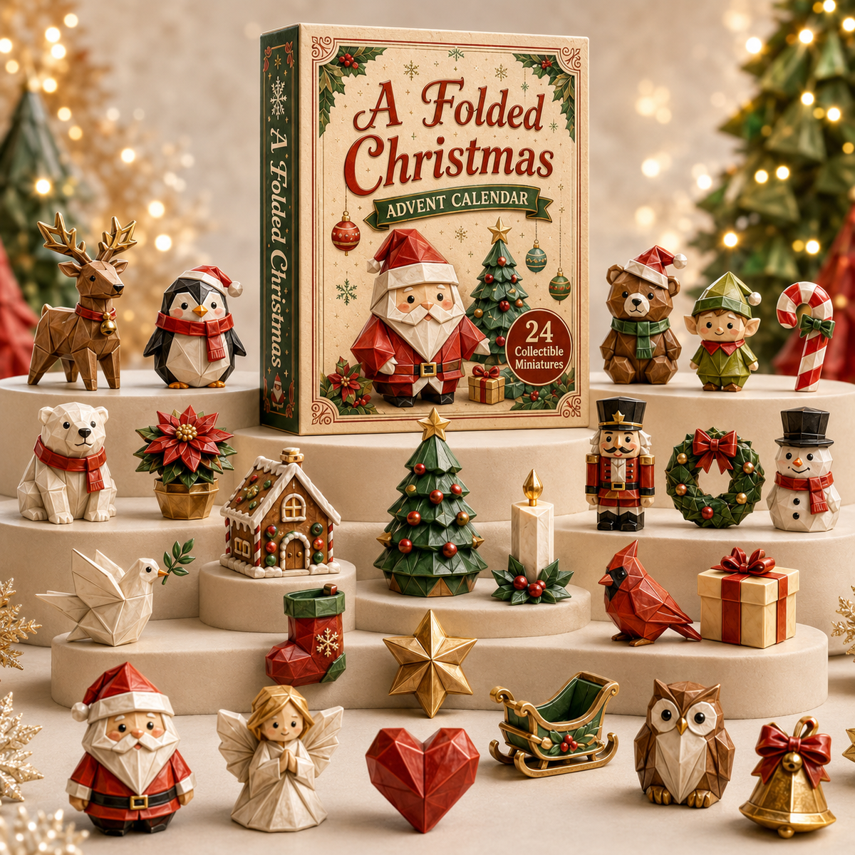 A Folded Christmas 24-Day Advent Calendar – 24 Collectible Christmas Miniatures, Premium Holiday Countdown Gift Set for Families & Collectors