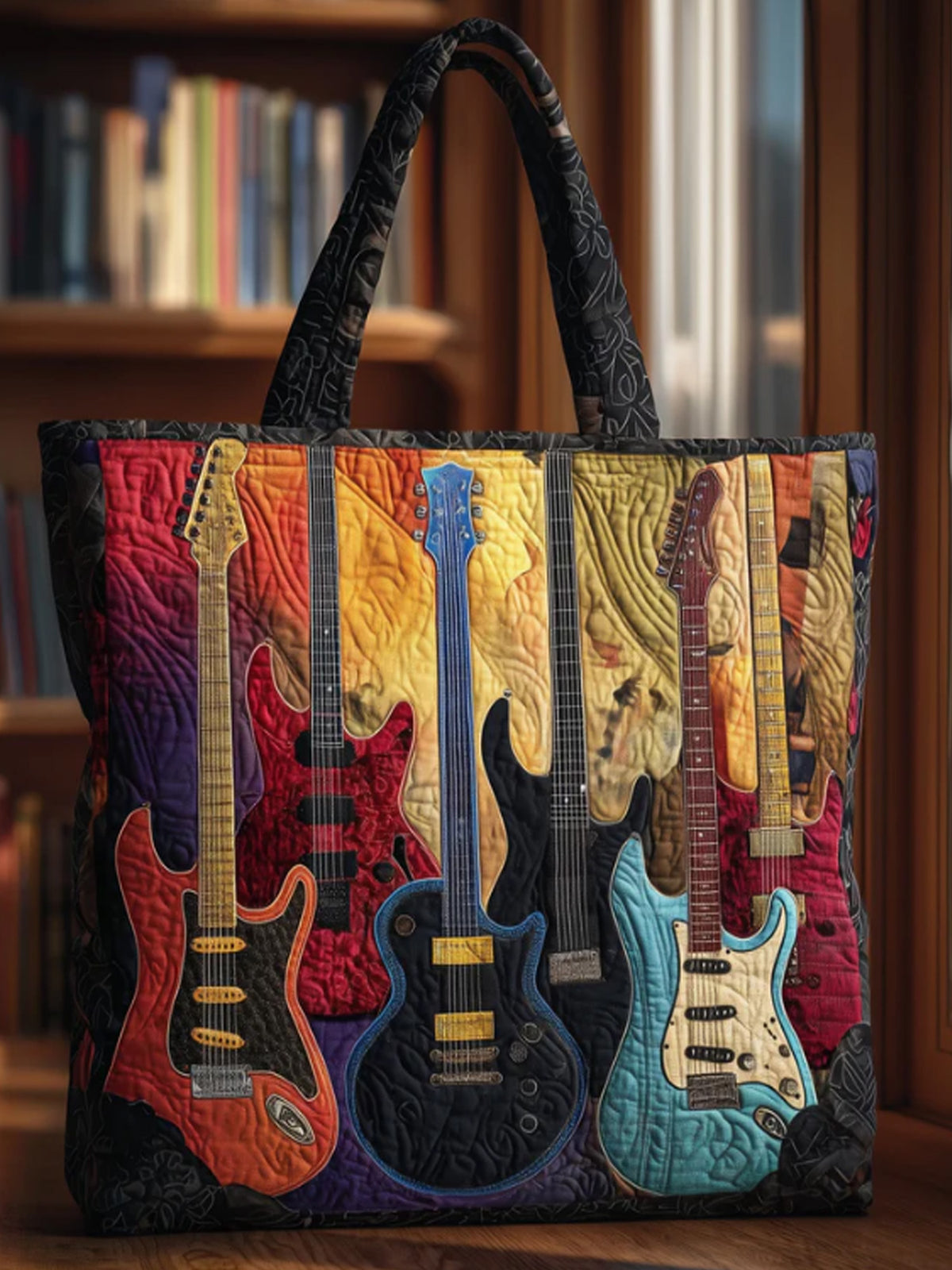 Christmas Guitar musical instruments Print Quilted Tote Bag