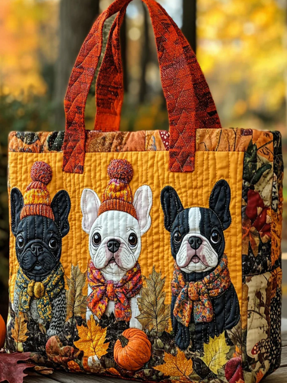 Animal Plant Falling For Frenchie Dog Quilted Tote Bag