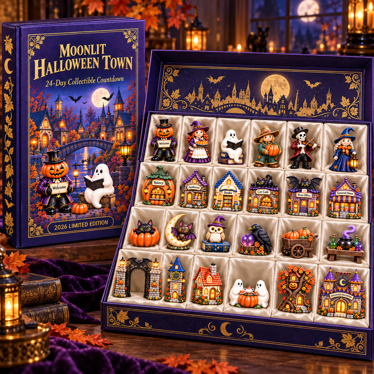 2026 Moonlit Halloween Town Advent Calendar – 24 Unique Miniature Collectibles in a Deluxe Gift Box
