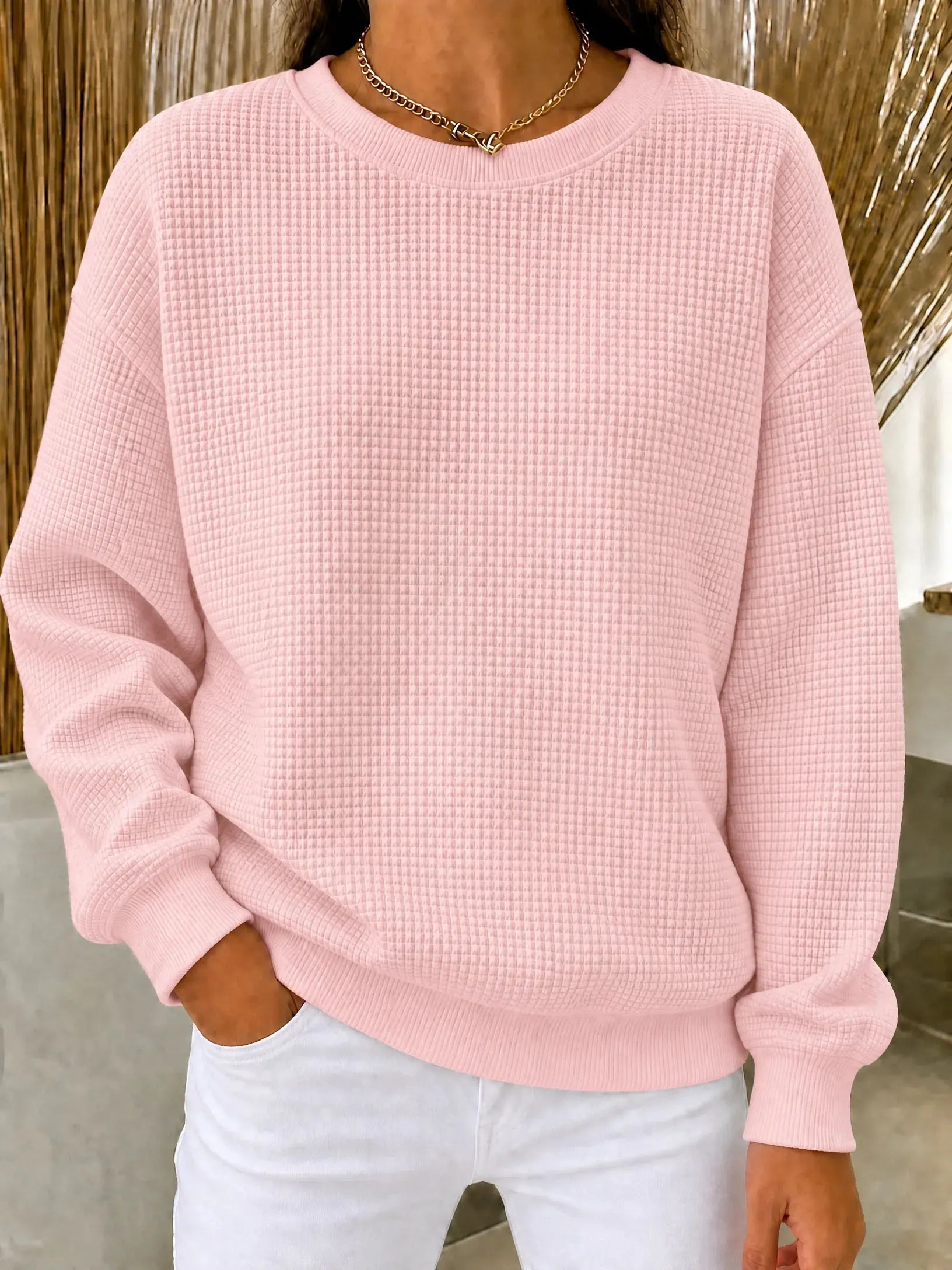 CLEARANCE SALEš„Women's Waffle Knit Crewneck Sweatshirt