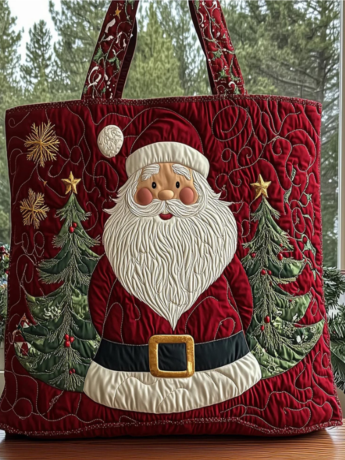 Christmas Santa Claus Print Quilted Tote Bag