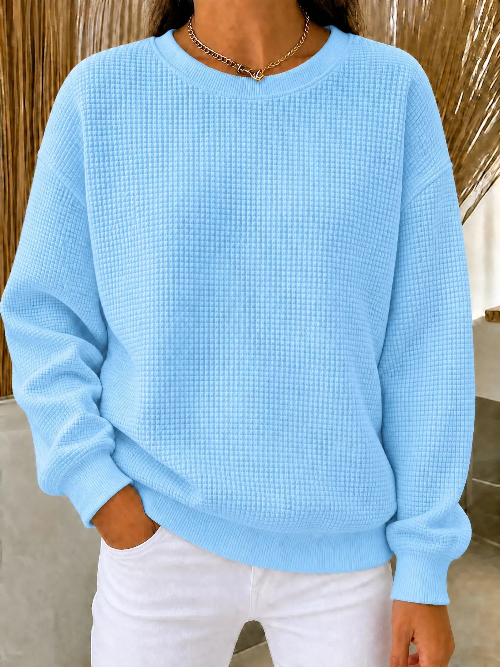 CLEARANCE SALEš„Women's Waffle Knit Crewneck Sweatshirt