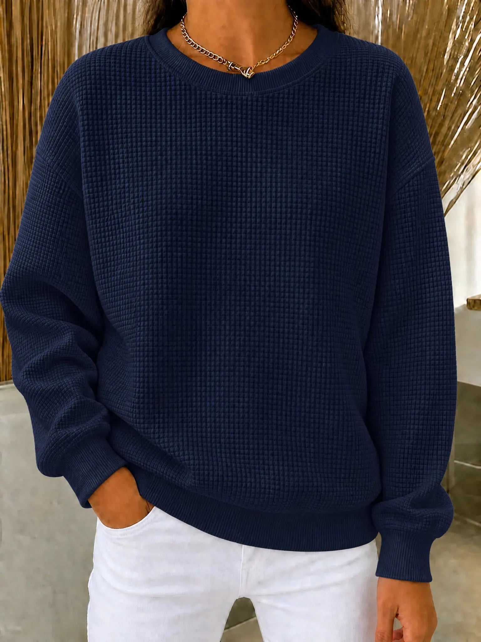 CLEARANCE SALEš„Women's Waffle Knit Crewneck Sweatshirt