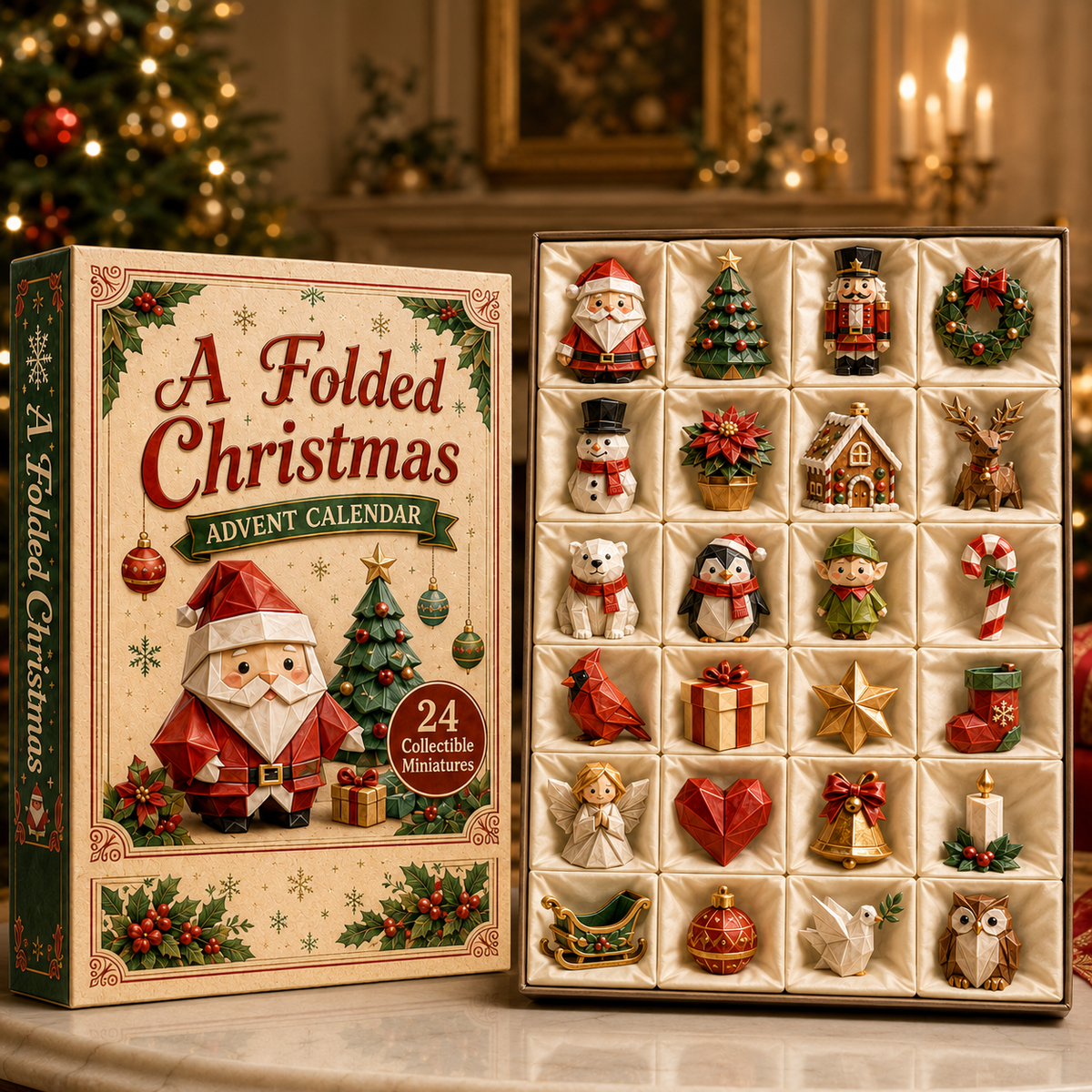 A Folded Christmas 24-Day Advent Calendar – 24 Collectible Christmas Miniatures, Premium Holiday Countdown Gift Set for Families & Collectors