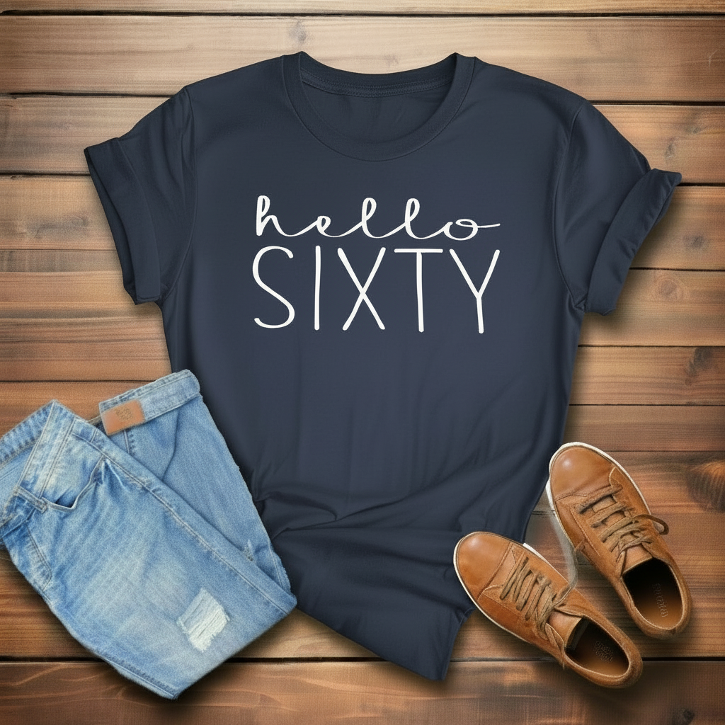 Hello Sixty 60th Birthday T-Shirt in Soft Cotton