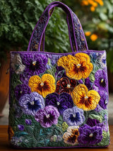 Elegant Pansy  Quilted Tote Bag