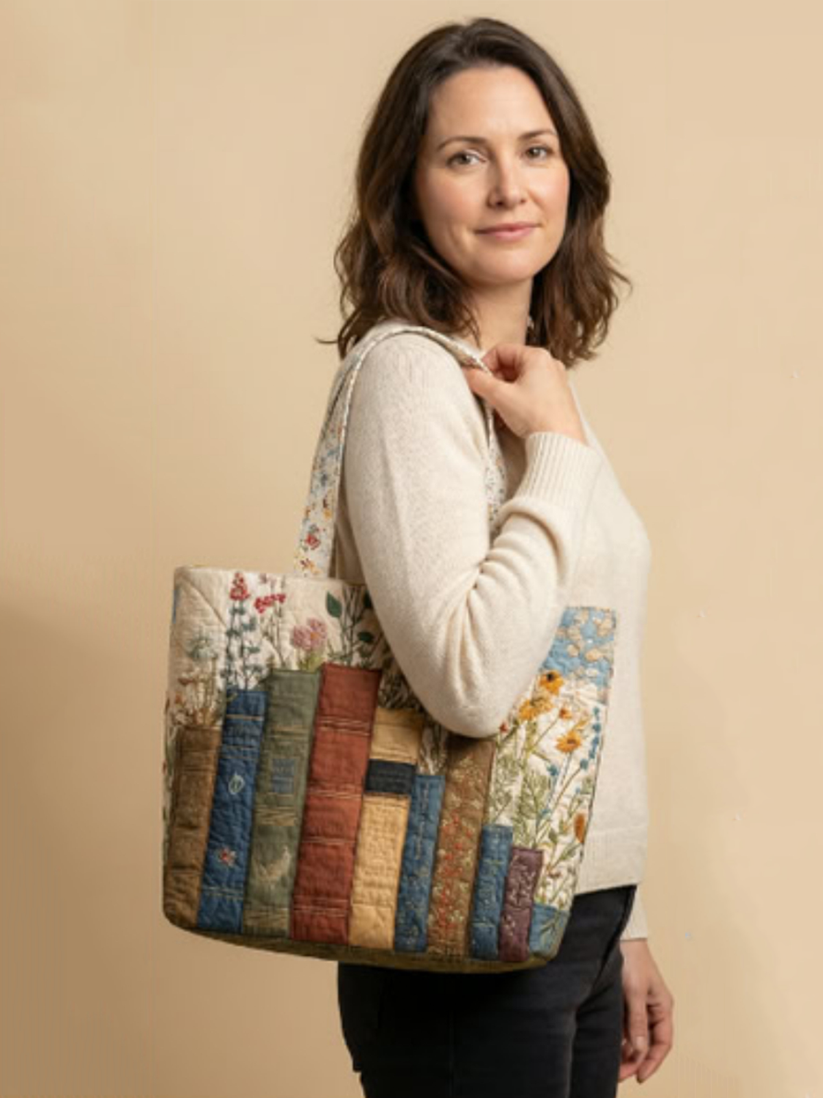 Books  Plants Flowers    Quilted Tote Bag