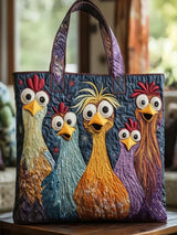 Funny Chickens Quilted Tote Bag