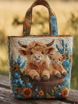 Highland Cow Mother'S Day Quilted Tote Bag
